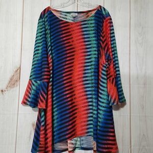 Avenue Striped Tunic Top Bell Sleeve Scoop Neck Blue‎ Red Green XL 26/28